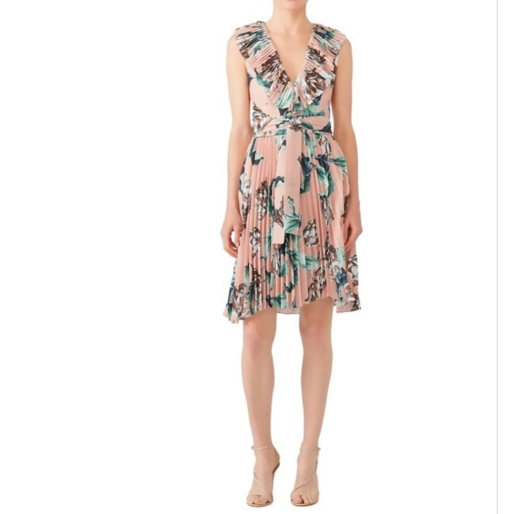 NWT PatBO Peach Floral Midi Ruffle Dress (0) - Picture 1 of 9